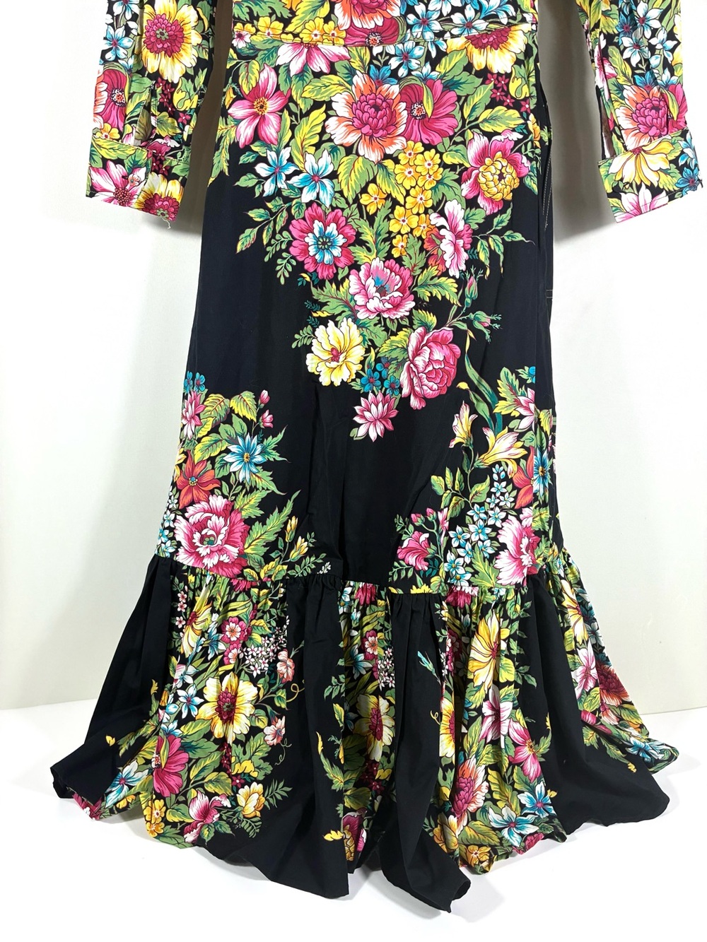 Etro Floral Print Long Sleeve Midi Dress Black US 0 IT 36 NWT Cotton - Picture 13 of 16